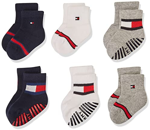 Tommy Hilfiger Unisex Baby Flag Sock 6 Pack Ecom, white grey navy, 15 EU