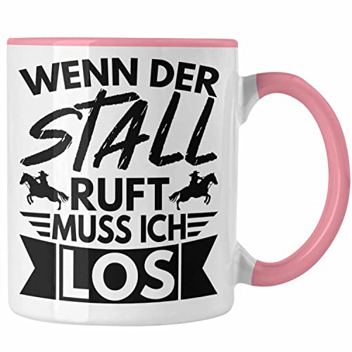 Trendation - Lustige Reiter Sprüche Geschenk Tasse Reiterin Pferde Mädchen Geschenkidee Pferde Wenn Der Stall Ruft Muss Ich Los (Rosa, Keramik, 325 Milliliter)