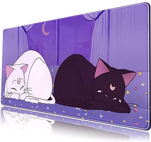 Anime Kawaii Schreibtischmatte, niedliche Katze, großes Mauspad, XXL, Lavendelviolett, erweitertes Mauspad, Gaming-Desktop-Matte, Laptop-Tastatur, Mauspad, Schreibtischunterlage, 80 x 40 cm,