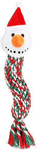 com-four® Hundespielzeug Schneemann - Kauspielzeug - Quietschspielzeug mit Juteseil und Plüsch-Kopf - Heimtierbedarf Beißspielzeug - Tau zum Kauen (1 Stück - Tau - Schneemann)
