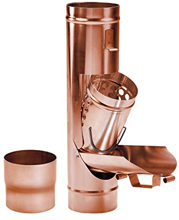 Laubsammler Kupfer mit Korb DN 100 inkl. Adapter Regenwasserfilter Laubabscheider für Blechfallrohre mit 100 mm Durchmesser. Verhindert das Zusetzen und Verstopfen von Fallrohren durch Grobschmutzsieb