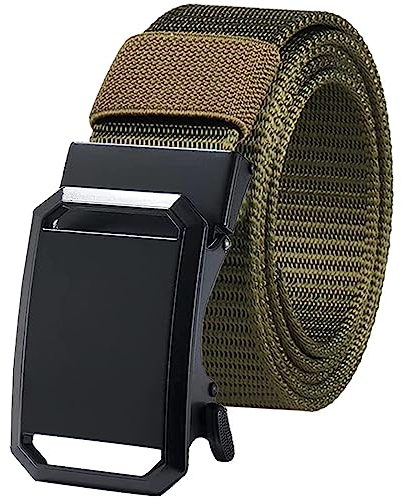 LJSQ Herren Gürtel Ratsche Gürtel - Nylon Webgürtel Herren und Damen Casual Gürtel für Jeans Hosen - Verstellbarer Gürtel mit Schiebeschnalle, Grün (Army Green), L