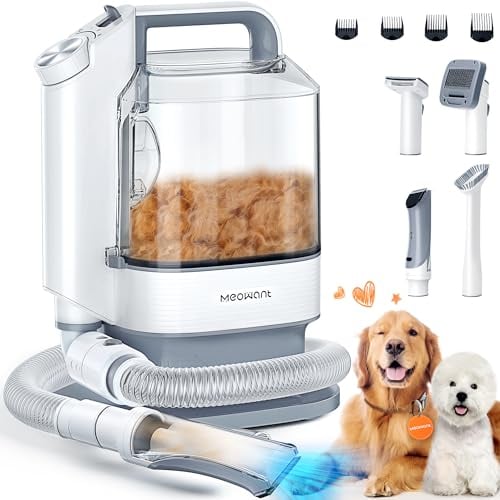 Meowant Professionnelle Tondeuse Chien avec Aspirateur Poil de Chien de 3.2L et 5 Outils de Toilettage et de Nettoyage Professionnels Aspiration Puissante en 3 Étapes