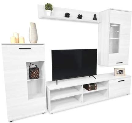 Somnia Descanso - Mueble de Salón Moderno con Leds, Módulos de Comedor, Modelo Gustav, Acabado en Andersen, Medidas: 229 cm (Ancho) x 200 cm (Alto) 38 cm (Fondo)