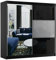 BETTSO -Schwebetürenschrank mit Spiegel Kleiderschrank mit Kleiderstange und Einlegeboden Schlafzimmer- Wohnzimmerschrank Schiebetüren (Schwarz + Schwarz Glanz)-BOMBAJ (Schwarz, 200 cm)