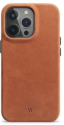WIIUKA Hülle für iPhone 15 Pro, Leder aus Deutschland, Lederhülle extra Dünn, Premium Handyhülle, Case, Qi, Vintage Cognac Braun