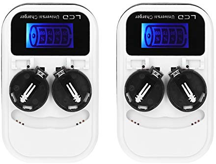 2 Stück Knopfbatterieladegerät mit LCD-Display, ABS LCD Knopfbatterie-Ladegerät, Wiederaufladbare Knopfzelle Ladegerät Für LIR2016 LIR2025 LIR2032 ML2016 ML2025 ML2032 CR2032