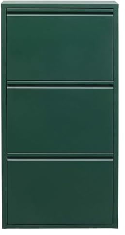 Kare Design Schuhschrank Caruso Grün, Metall, mit 3 Klappen, Schuhablage für 6 Paar Schuhe, schmal, platzsparend, hoch, Schuhregal, Eingangsbereich, 103x50x15 cm (H/B/T)
