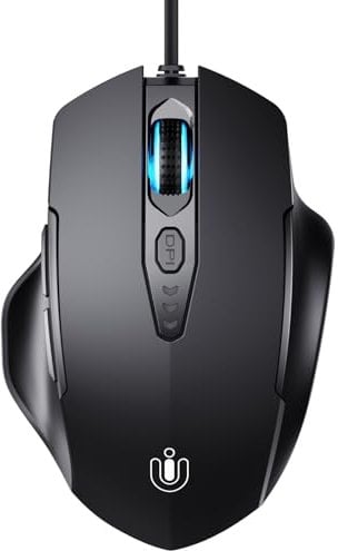 Uineer Maus Mit Kabel, ergonomisches Design, bis zu 7200 DPI einstellbar mit 6 Tasten, Computer Maus PC Laptop Computer,Plug & Play,Matte Black