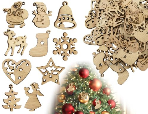 Emezddo 100 piezas de disco de madera pequeño Colgantes,virutas de madera para manualidades y decoración,mini adornos colgantes de madera,estrellas de madera para esparcir,para decoración de mesas