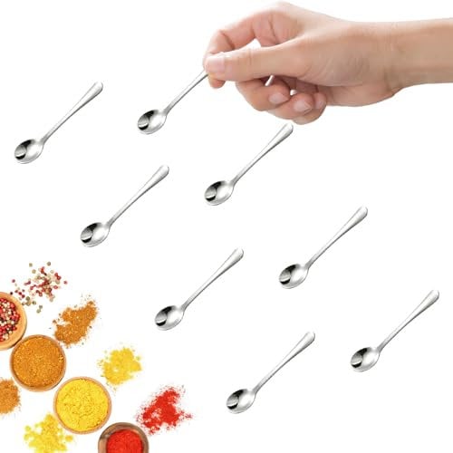 GlamRays Lot de 8 petites cuillères en acier inoxydable pour pots à épices, mini taille 7,5 cm, petites cuillères mignonnes pour sel et épices