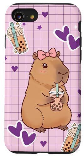 Kawaii Anime Capybara Drinking Boba Bubble Tea Kids Girls Case for iPhone SE (2020) / 7 / 8