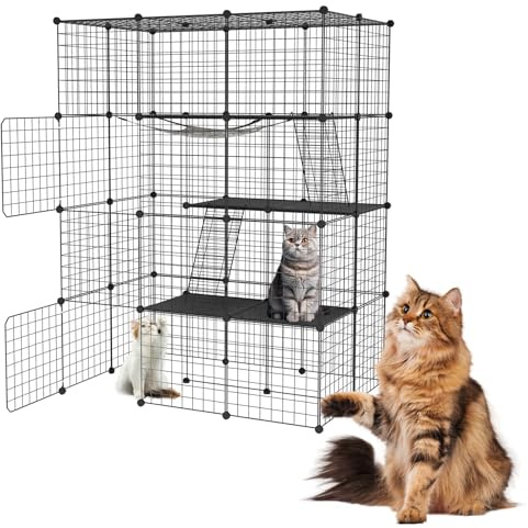 NAIZY Gabbia per gatti a 4 piani, grande con amaca, 146 x 110 x 74 cm, fai da te, gabbia in metallo rimovibile, per interni e balconi