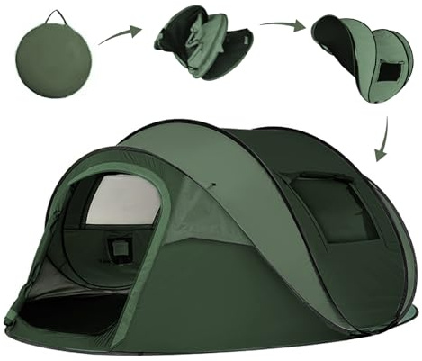 Tenda da campeggio, pop-up per 4-5 persone, tenda automatica in 3 secondi, tenda da lancio, impermeabile, protezione solare, tenda a cupola, portatile, leggera, per campeggio all'aperto (verde