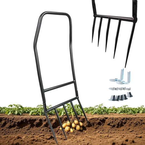 Grävgaffel spatgaffel för djuplossning och ventilering, med ergonomiskt lämpliga dubbla handtag, energibesparande och enkel att använda, spetslängd 31 cm (arbetsbredd 49 cm)