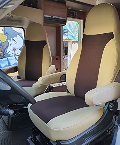 BREMER SITZBEZÜGE Housses de Protection pour siège de Voiture compatibles avec Les véhicules de Camping-Car, Caravane, Ducato, conducteur et Passager 830, Beige/Marron