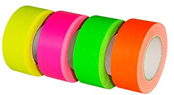 PSYWORK 4er-Pack 25m-Rolle Schwarzlicht Klebeband Tape Rolle Neonset, 50mm