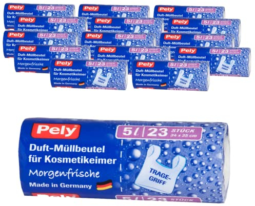 Pely Duft Müllbeutel Morgenfrische 5 Liter für Kosmetikeimer Bad, 15 x 23 Stück im Vorteilspack