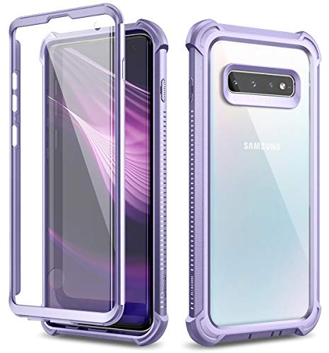 Dexnor Hülle Kompatibel mit Samsung Galaxy S10 360 Ganzkörper-Schutzhülle Stoßfest Handyhülle weicher Silikon Griff eingebauter Displayschutz kristallklare Kratzfeste ultradünne Rückseite - Lila