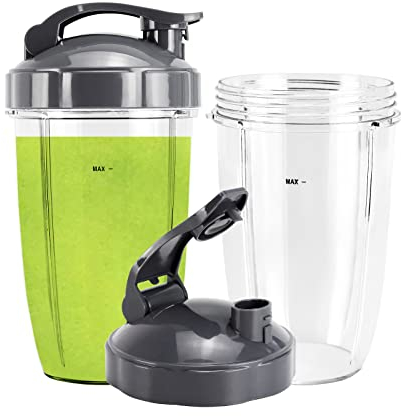 Lot de 2 gobelets de remplacement 24 oz pour NutriBullet Pro 900w/ 600w Extractor Blade Juicer Parts avec 2 couvercles Flip Top to Go