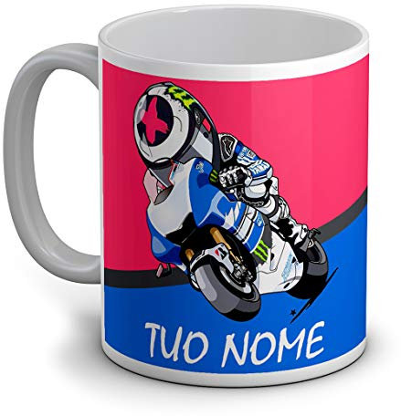 quickgadget Idea Arredo Casa Regalo Tazza in Ceramica Colazione per Amico Fratello Cugino Zio papà Nonno appassionato Moto Motocicletta Sport GP 99, Personalizzato con Nome