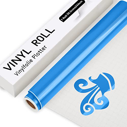 IModeur Vinylfolie Plotter Blau, 30.5cm x 244 cm Glänzend Blau Plotterfolie Vinyl für Cricut, Silhouette Cameo, die meisten Schneidemaschine