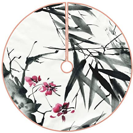 Weihnachtsbaum-Rock, 121,9 cm, Bambus-Stiele, Kirsch-Druck, präzise Nähte, Weihnachtsdekoration, für Urlaub, Weihnachten, Neujahr, Party