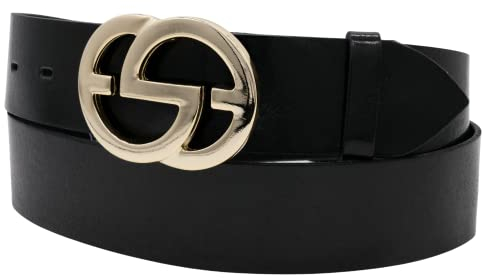 AnnaMatoni Damen Leder Gürtel weiches Rindleder 3mm stark mit Modischer Hochwertiker Koppel Schließe in Gold 4cm breit Damen Ledergürtel echt Leder (Schwarz 790, TW110-125cm Gesamtlänge)