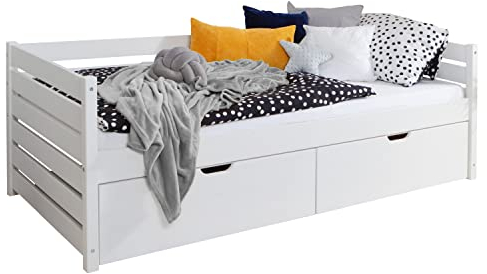 TiCAA Sofabett Naomi inkl. 2X Schubkästen, 100x200, Weiß