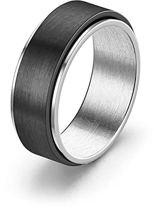 AMDXD Ringe Gothic Titanstahl, Spinner Ring Simple Gebürstet Breit 8MM Spinner Fidget Ring, Silber Drehbarer Fedget Band Ring für Männer Frauen, Ringe Größe 54 (17.2)