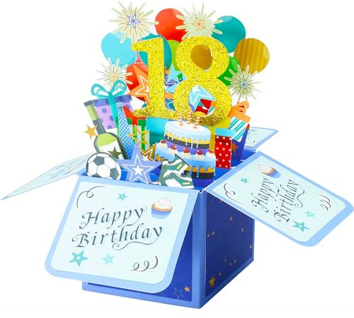 PAITOK 3D-Geburtstagskarte, Pop-Up-Geburtstagskarten, Geburtstagsgeschenke, Happy Birthday-Karte, Grußkarten mit Umschlag für Jungen, Mädchen, Männer, Frauen (Blau-18)