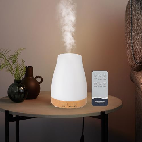 300ML Essential Oil Diffuser, Remote Control Aromatherapy Diffuser with 7 LED Light Colors, Adjustable Mist Mode and Waterless Auto-Off Oil Diffusers Humidifier, Diffusers for Home Bedroom Yoga Sleep