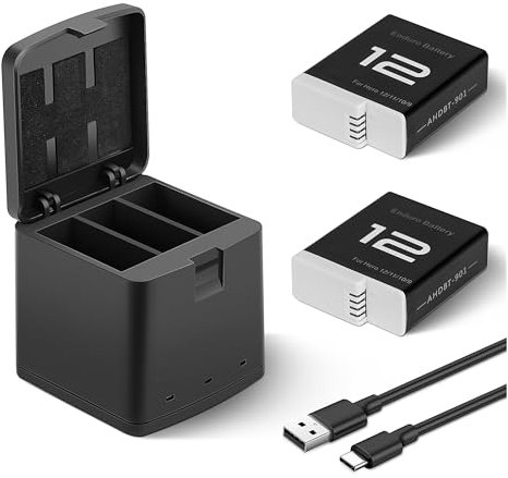 Topwowe 2 Packs 1800mAh Battery Pack for GoPro Hero 12 Black with 3 Channel Battery Charging Station Compatible with GoPro Hero 12, GoPro Hero 11, GoPro Hero 10, GoPro Hero 9 Black Camera