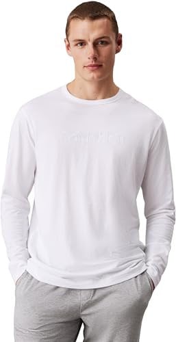 Calvin Klein Men’s Long Sleeve Crew Neck Top, White (Classic White), L