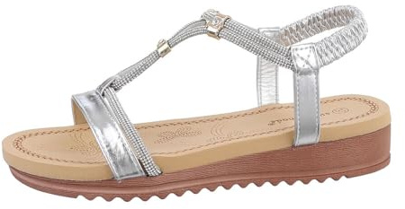 Ital Design Damenschuhe Sandalen & Sandaletten Keilsandaletten, 1464-, Kunstleder, Silber, Gr. 39