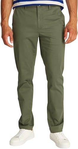 Tommy Hilfiger Herren Chino Hose Denton Satin Straight Fit, Grün (Battle Green), 32W/32L