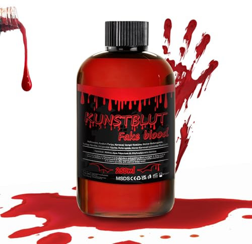 DADAPANGHU 250ml Kunstblut Halloween Schminke, Fake Blood, Fake Blut Halloween Kunstblut für Kleidung Haut, Theaterblut Filmblut, Halloween Blut Auswaschbar für Vampirblut Karneval Mottoparty