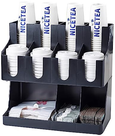 Organizador de estación de café acrílico con soporte grande desechable para tazas de café y organizador de condimentos