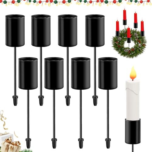8 Stück Kerzenhalter Adventskranz, Stabkerzenhalter Adventskranz Schwarz, Adventskranz Kerzenhalter, Retro Kerzenteller Adventskranz, Kerzenhalter Stabkerzen für Weihnachtsdeko Tischdeko Kerzen
