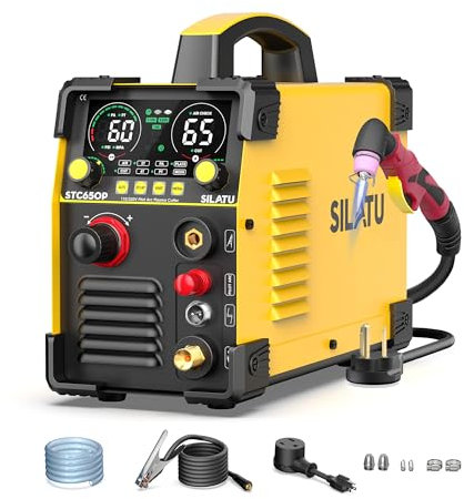 SILATU Plasmaschneider, 65 A, großes LED-Display, berührungsloser Pilotbogen, Luftsensor-Technologie, 110/220 V Dual-Spannungs-IGBT-Inverter-Plasmaschneider, 14 mm saubere Schnittstärke