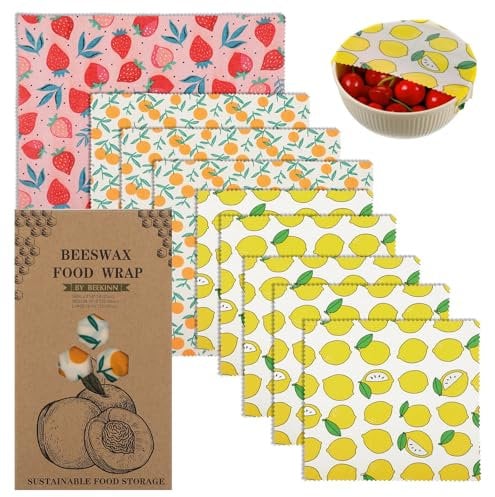 Reusable Beeswax Wrap 9Pcs Beeswax Wraps for Food Eco Friendly Sustainable Food Wraps Organic Zero Waste Plastic-Free Food Storage Wrap Bowl Covers Bread Sandwich Wrapper for Cheese Fruit Bread Snacks