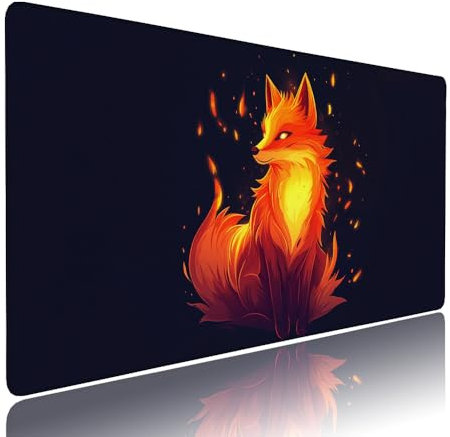 Grand Tapis de Souris XXL Noir Tapis Bureau avec Base Anti-Dérapage, Design Durable et Imperméable, sous Main à Bords Cousus Clavier Mouse Pad Renard 1200x600x3mm pour PC et Tapis de Portable d-350