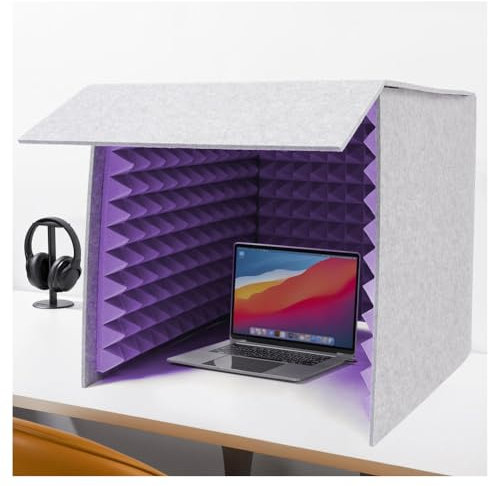 JTWWDM Microphone Recording Booth, Vocal Sound Absorbing Shield, Modern Desktop Isolation Box, Portable Soundproof Cover for Streaming Singing Podcasts,Purple,23.6in