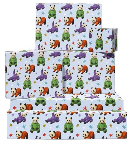 Panda Geschenkpapier - 6 Blätter für Kids Mädchen Jungen Pajamas Lustig glücklich Geburtstag Thanks Geben Ostern Weihnachten Babyparty All Occassion Kommt With Tags By Central 23