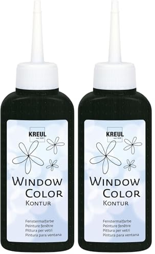 KREUL 42774 - Pintura para contorno de ventanas Negro Frasco de 80 ml Para una mejor delineación del patrón Para superficies lisas (vidrio, espejo, azulejos) (Paquete de 2)