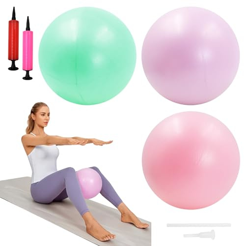 3 Stück Pilates Ball, Φ 25cm Gymnastikball Klein mit Aufblasvorrichtung, Anti-Burst Pilatesball für Yoga Fitness & Beckenboden, Yoga Ball ist Weich und Rutschfest für Fitnessstudio Zuhause Büro