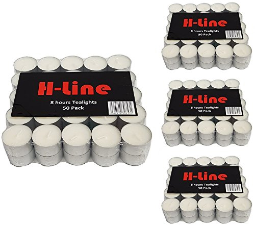 H-line Unscented Tea Lights Candles - 200 Pack Long Lasting 8 Hour Burn Time Smoke Free Bright Flame - Ideal for Weddings,Events,Aromatherapy,Home,Emergency Use Premium Quality Energy Class A+