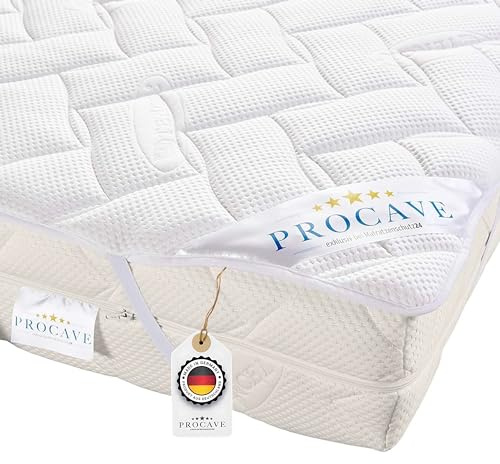 PROCAVE Matratzenauflage Lyocell-Tencel versteppt, Matratzenschoner mit 4-Eckgummis, Matratzen-Spannauflage 100% aus Deutschland, Matratzenschutz in 200x200 cm