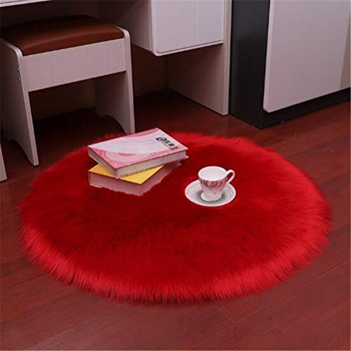 Nicole Knupfer Lammfell Faux Teppich Schaffell Lammfellimitat Nachahmung Longhair Bettvorleger Fell Wolle Vorleger oder Matte für Stuhl Sofa (Rot,30cm Durchmesser)