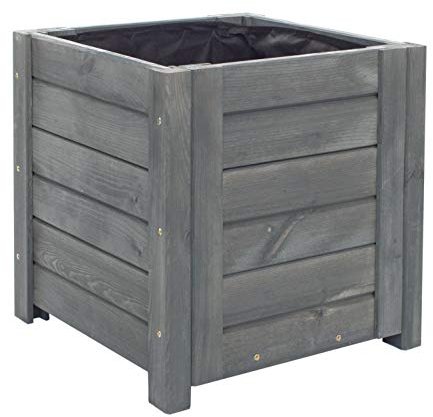 BOGATECO Holz Pflanzkasten Pflanzkübel für Blumen und hohe Pflanzen | 39 x 39 x 40 cm | Anthrazit | Blumen-Topf Perfekt für Garten, Terrasse & Balkon | Imprägniert | Mit Agro-Textil